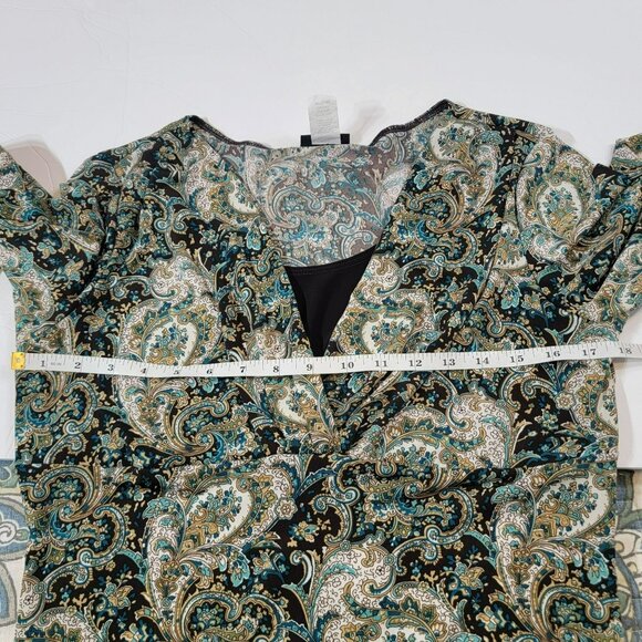 Perseption Concept Blouse, Women M, Brown,Blue & Tan Paisley, Shell,V Neck, EUC - Picture 8 of 11